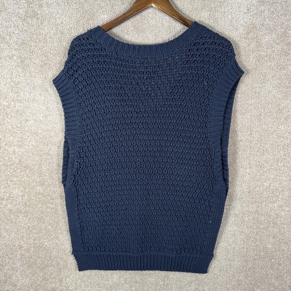 Maeve Sweater Vest Womens Medium Blue Open Knit V Neck Side Button Tunic Chunky - Picture 10 of 13